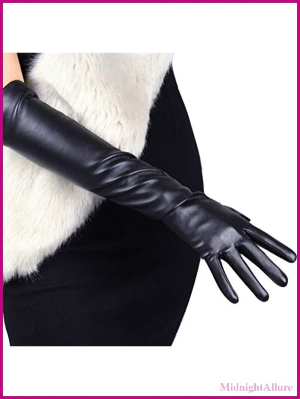 Long Faux Leather Gloves Women 20" Faux Lambskin Soft Stretch PU Formal Evening
